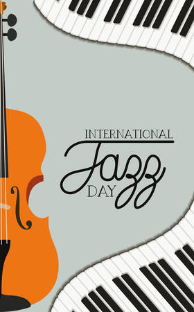 jazz day poster with piano keyboard and fiddle vector illustration designのイラスト素材