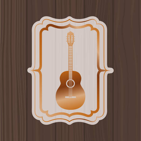music acoustic guitar in frame with wooden background vector illustration designのイラスト素材