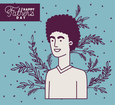 happy fathers day card with dad and leafs plant decoration vector illustration designのイラスト素材