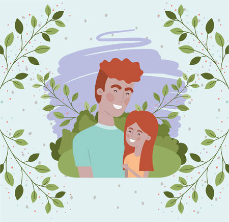 happy fathers day card with dad and daughter characters vector illustration designのイラスト素材