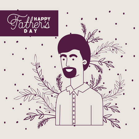 happy fathers day card with dad and leafs plant decoration vector illustration designのイラスト素材
