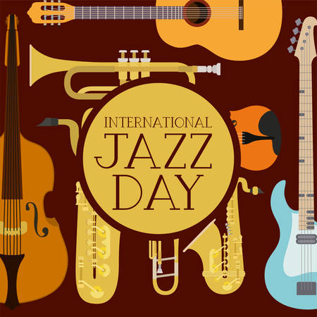 jazz day poster with set instruments vector illustration designのイラスト素材
