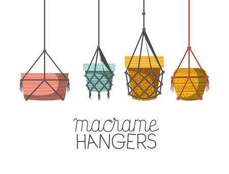set of macrame pots hangers vector illustration designのイラスト素材