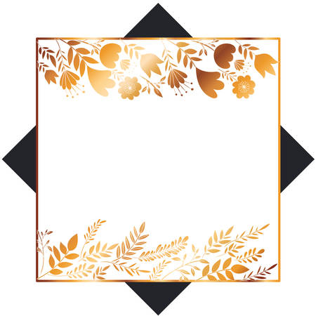 frame with flowers and leafs golden vector illustration designのイラスト素材