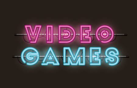 video game fonts neon lights vector illustration designのイラスト素材