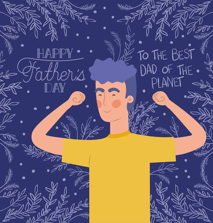 happy fathers day card with dad and leafs plant decoration vector illustration designのイラスト素材