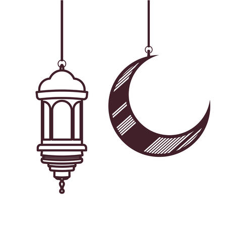 ramadan kareem lantern and moon hanging vector illustration designのイラスト素材