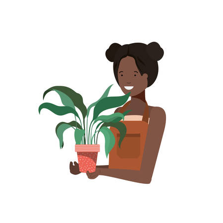 woman with houseplant avatar character vector illustration designのイラスト素材