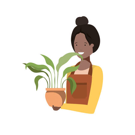 woman with houseplant avatar character vector illustration designのイラスト素材