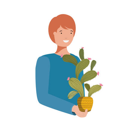 man with cactus avatar character vector illustration designのイラスト素材