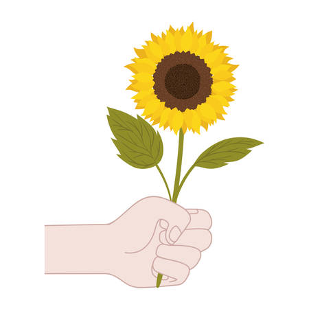 hand with sunflower isolated icon vector illustration designのイラスト素材