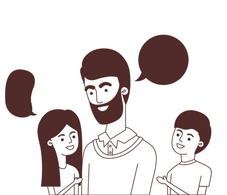 father with children and speech bubble character vector illustration designのイラスト素材