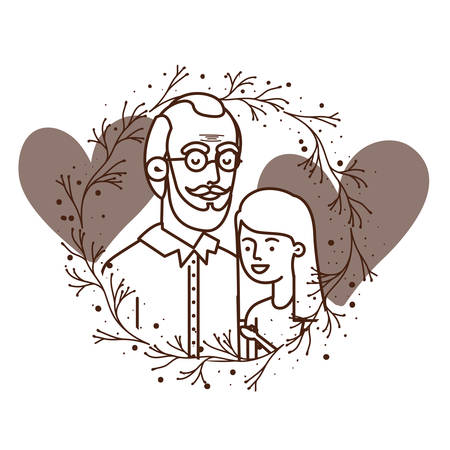 girl and grandfather with garland character vector illustration designのイラスト素材