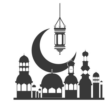 ramadan kareem mosque building with moon vector illustration designのイラスト素材