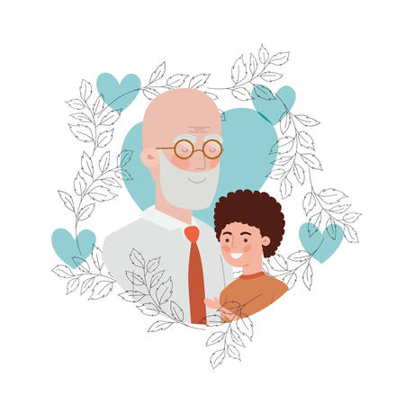 boy and grandfather with garland character vector illustration designのイラスト素材
