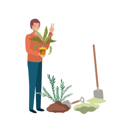 man with tree to plant avatar character vector illustration designのイラスト素材