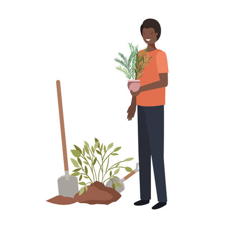 man with tree to plant avatar character vector illustration designのイラスト素材