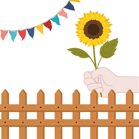hand with sunflower isolated icon vector illustration designのイラスト素材