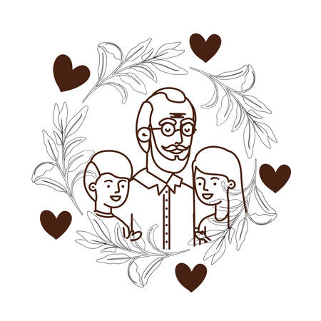 grandfather with children and wreath avatar character vector illustration designのイラスト素材