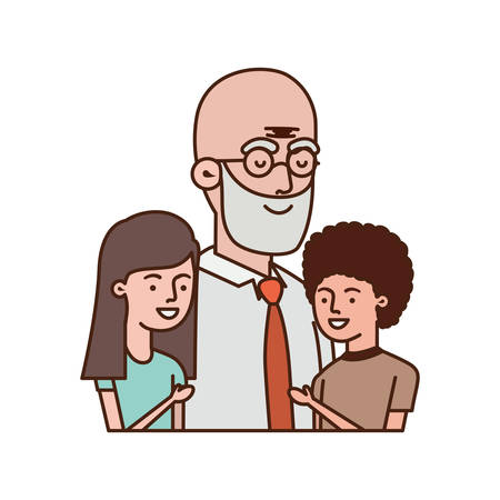 grandfather with children hugging avatar character vector illustration designのイラスト素材