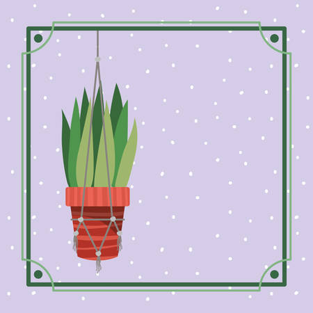 frame with houseplant hanging in macrame vector illustration designのイラスト素材