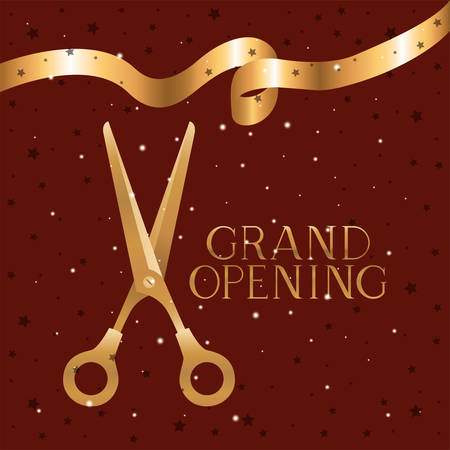 grand opening message with scissors cutting golden tape vector illustration designのイラスト素材