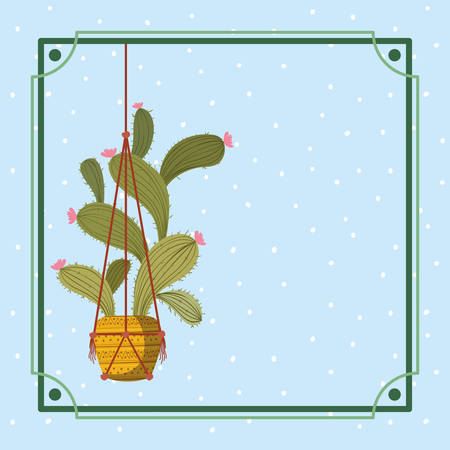 frame with houseplant hanging in macrame vector illustration designのイラスト素材