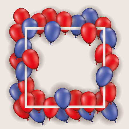 square frame with balloons heliun reds and blues vector illustration designのイラスト素材