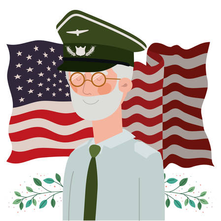 memorial day card with veteran and usa flag vector illustration designのイラスト素材