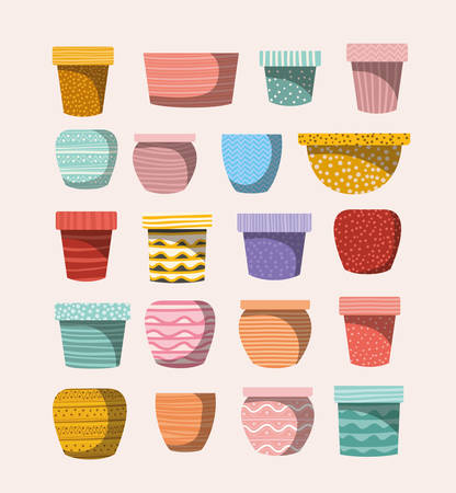 set of macrame pots vector illustration designのイラスト素材