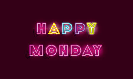 happy monday fonts neon lightsvector illustration designのイラスト素材