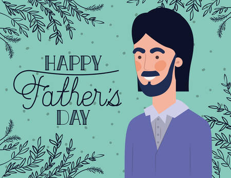 happy fathers day card with dad and leafs plant decoration vector illustration designのイラスト素材