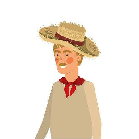 man farmer with straw hat vector illustration designのイラスト素材