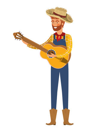 farmer man with musical instrument vector illustration designのイラスト素材