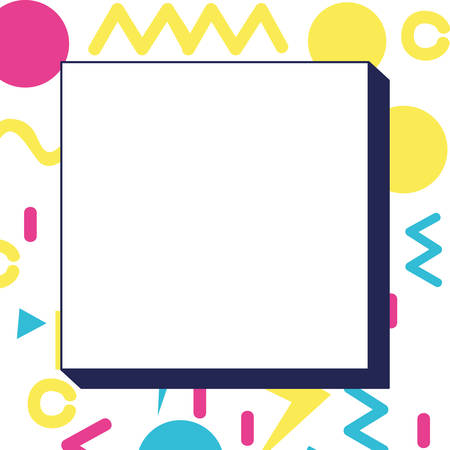 square frame colorfull figures and lines ninetys pattern vector illustration designのイラスト素材
