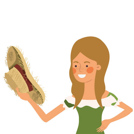 farmer woman with straw hat vector illustration designのイラスト素材