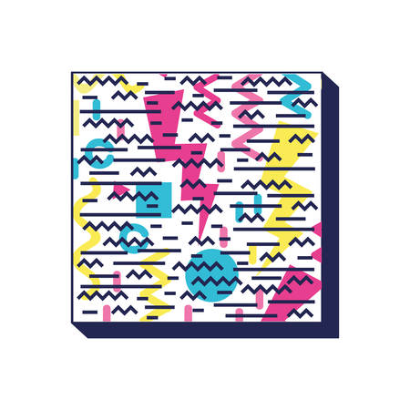 square frame colorfull figures and lines ninetys pattern vector illustration designのイラスト素材