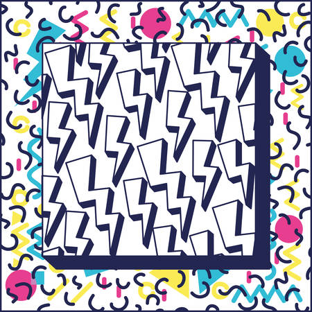 square frame colorfull figures and lines ninetys pattern vector illustration designのイラスト素材