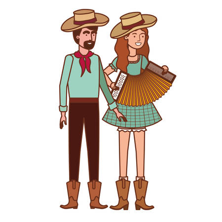 farmers couple with musical instrument vector illustration designのイラスト素材