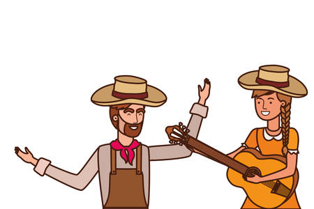 farmers couple with musical instrument vector illustration designのイラスト素材