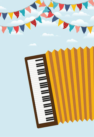 festa junina with accordion and garlands vector illustration designのイラスト素材
