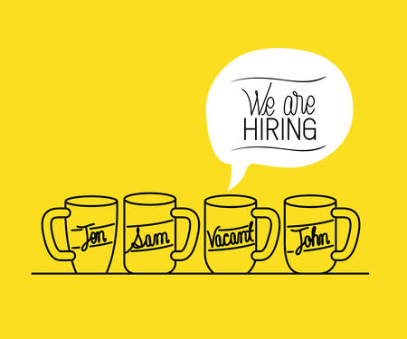 set mugs drinks with we are hiring message vector illustration designのイラスト素材
