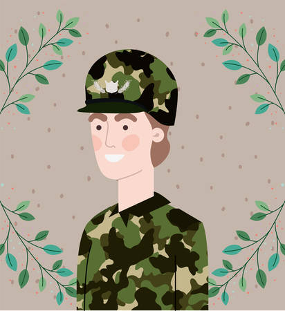military man with leafs wreath frame vector illustration designのイラスト素材