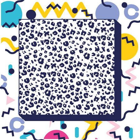 colorfull frame with animal print pattern ninetys vector illustration designのイラスト素材