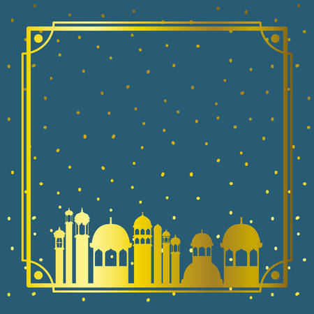 frame with golden mosque building with stars sky vector illustration designのイラスト素材
