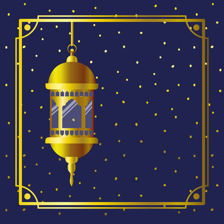 ramadan kareem golden frame with lamp hanging vector illustration designのイラスト素材