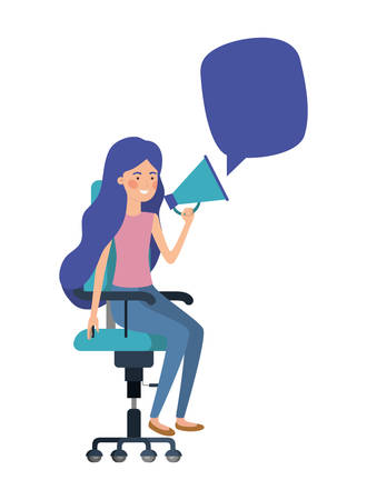 woman with sitting in office chair and megaphone vector illustration designのイラスト素材