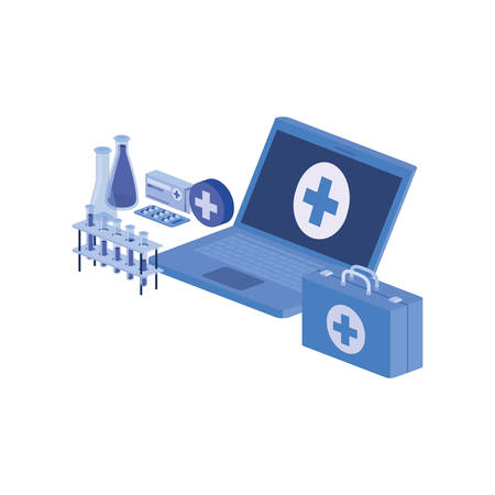 laptop and laboratory instruments isolated icon vector illustration designのイラスト素材