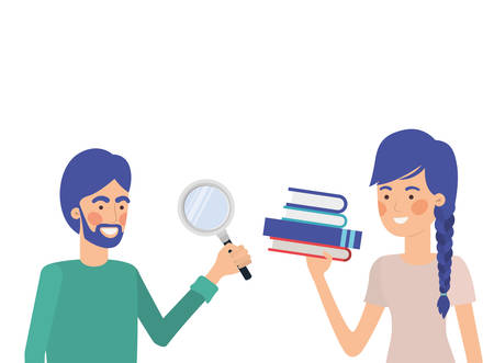 couple couple with office objects in white background vector illustration designのイラスト素材