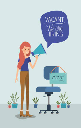 woman using megaphone with we are hiring message vector illustration designのイラスト素材